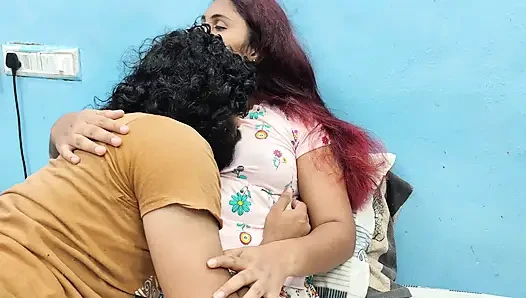 T shirt and skirt hot romantic lip lock in bedroom romancce