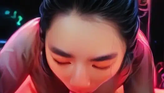 Аниме-подруга сосет большой белый член в реальной жизни - минет с оральным кримпаем в видео от первого лица