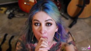 Tattoed Flame Jade Suck Dildo and Cumshot on Perfect Body