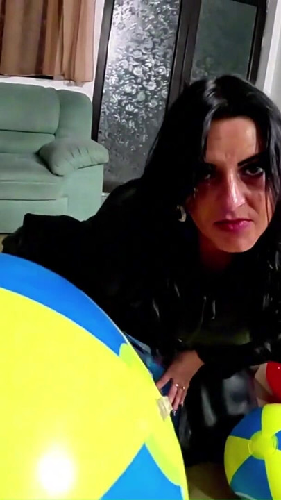 Leather MILF Humiliates Inflatable Addict. Beach Ball Popping, Deepthroat and Creampie | Clip 1