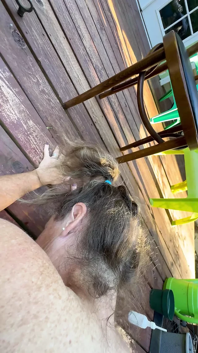 Freckled Dirty Wife gets bent over the deck and fucked from behind butt plug