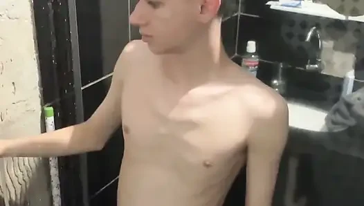 Skinny Twink Taking a Shower and Showing His Full Naked Body