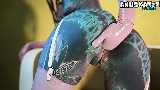 Hot Inked Girl Latex Outfit, Double Toy Penetration, Deep Stuffing