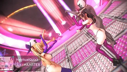 MMD R18 Kizuna AI и Mirai Akari, публичный секс-танец Ahegao NTR милфы-измены, 3D хентай