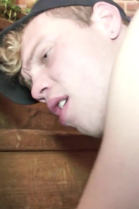 Young guy gets his ass pounded on the stairs by horny dude bareback style