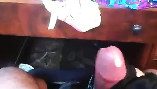 stroking with wifes satin panties floral and cum shot