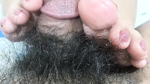 Acoletteyyy Did Not Stop Rubbing Her Cute Rounded Asian Toepads on His Cock Head After Cumming