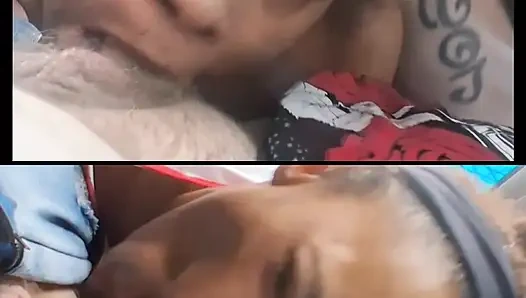 Double ebony blowjob