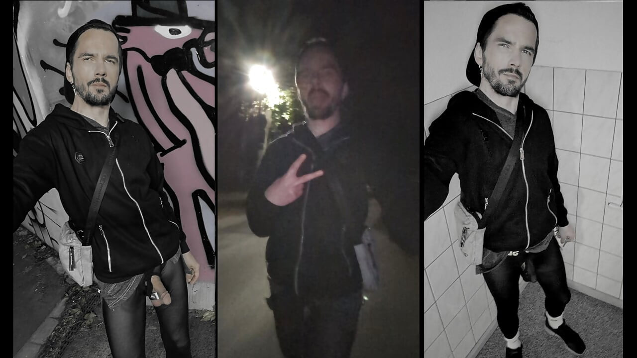 Walking through the city in see-through leggings (Bulge Meggings)