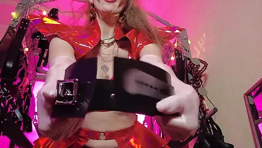 BDSM Mistress Pvc Gold Red Vinyl Toys Dick Fetish Boots Femdom