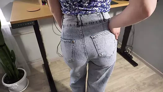 Milf Secretary In High Weist Jeans Teases Her Nice Butt