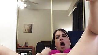 Room Cam: Sexy Brunette MILF Stuffs Throbbing Wet Pussy With Dildo And Cums Everywhere While Rubbing Clit
