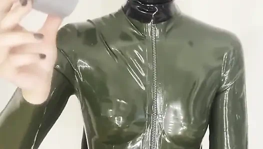 Gagged Latex Girl Tapes Her Mouth and Had an Intense Orgasm