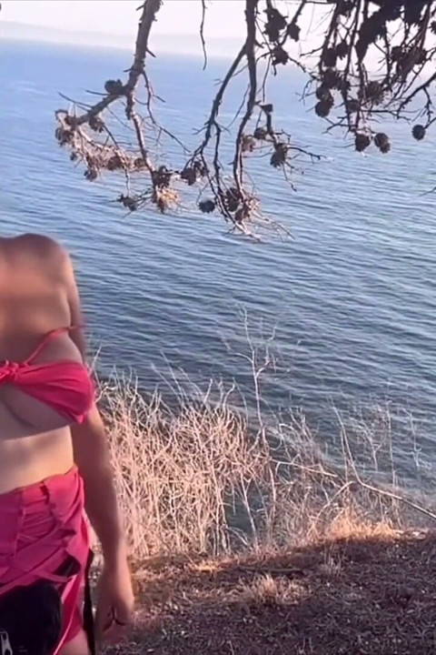 Artemisia Love Being Sexy Outdoor by the Ocean and Flashing Her Perfect Big Tits