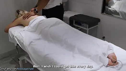 Sexy Female Massage Client Flashing Her Pussy to the Therapist