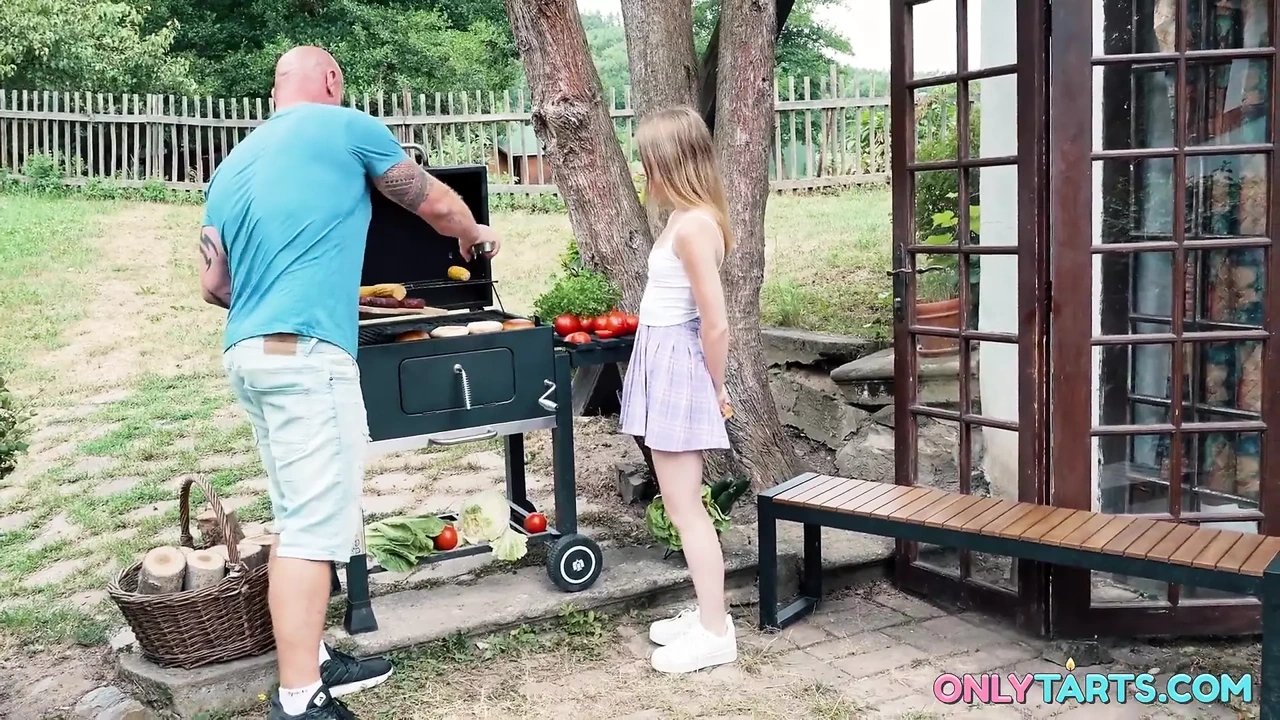 Hot Summer BBQ - Maya Gets Her First Outdoor Threesome