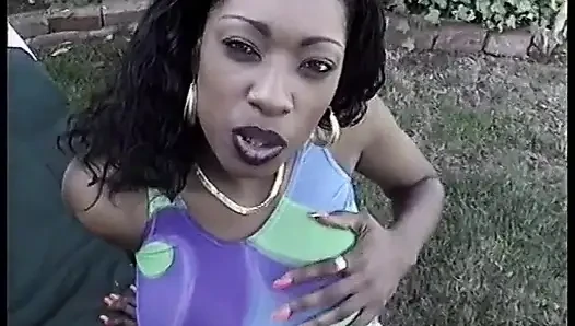 Hot black babe strips then suck on a large black cock