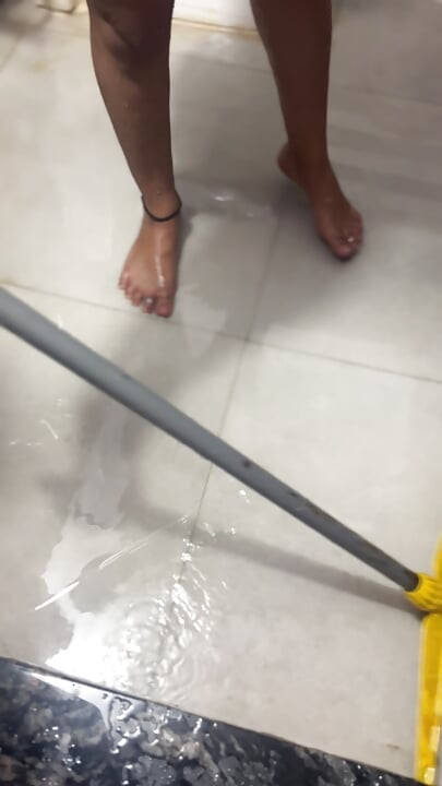 The wife got naked in the bathroom and started taking a bath