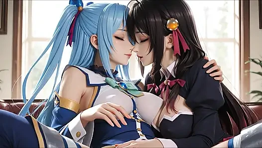 SFW Aqua und yunyun Von konosuba weiche show, berühren und küssen lesben