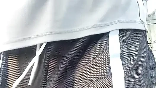 Freeballing in completely see through shorts in public with nowhere to hide!