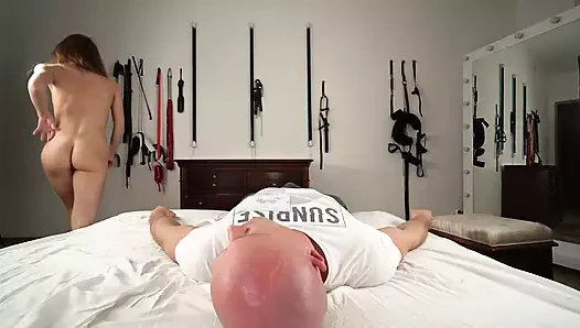 Sexy wife sucks and fucks while her cuckold is sitting near