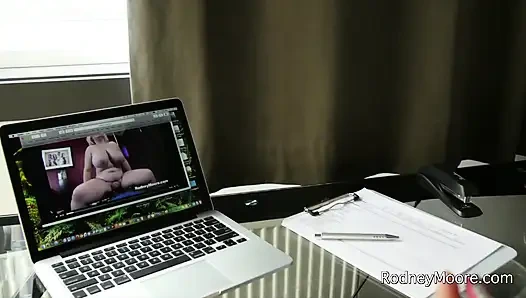 BBW Sasha Juggs shows her big tits a work