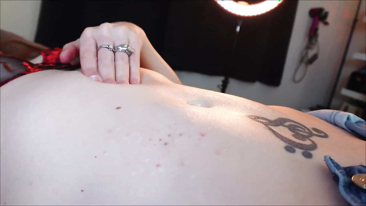Sultry Belly Button Fetish Lotion Rub Fingering Denim Shorts