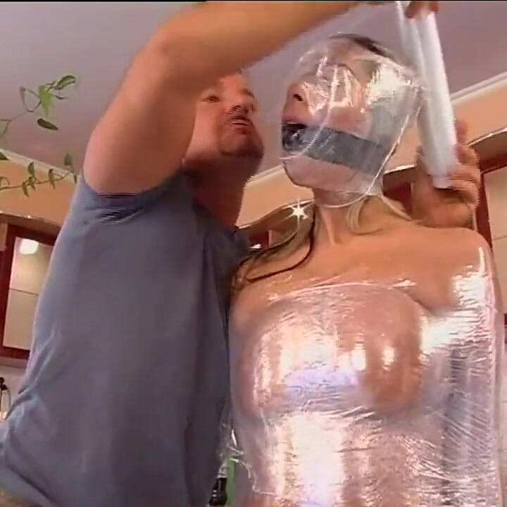 Sexy big boobs blonde fingering in wrapped in foil