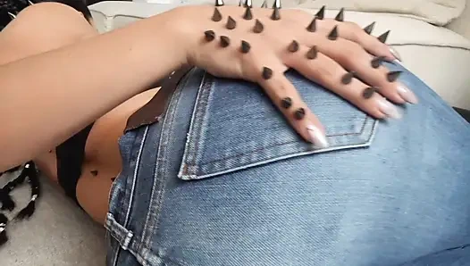 Soaking Linda Latina Rebel's Tight Jeans in Semen