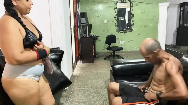My stepfather takes advantage of the fact that my mother is not there to fuck my pussy when I clean up in the living roo