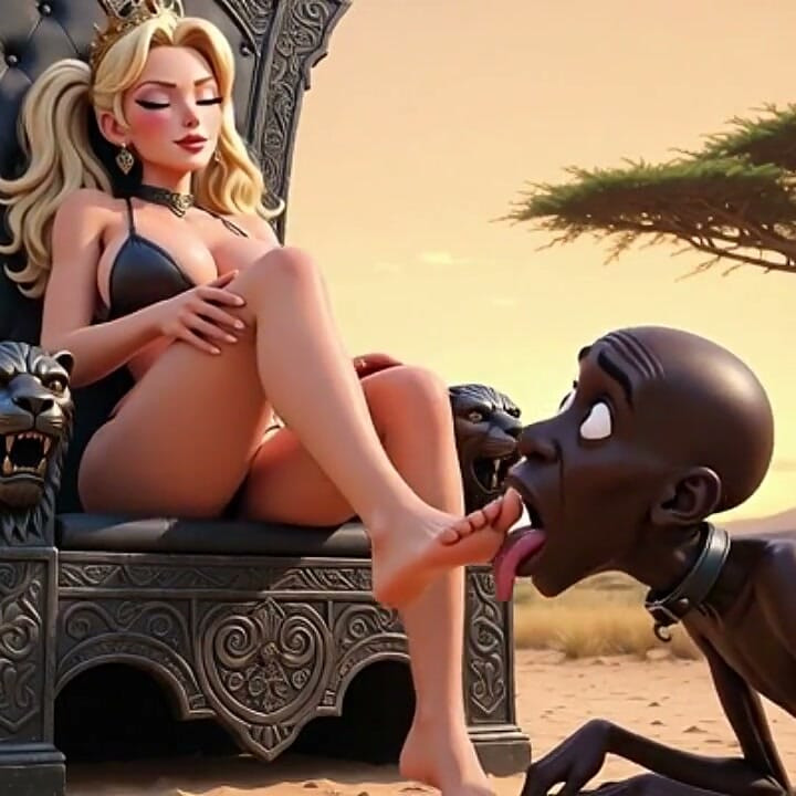 Afrika'da Femdom - Metresi Afrikalı Köleyi Ayaklarını Yalamaya Zorladı
