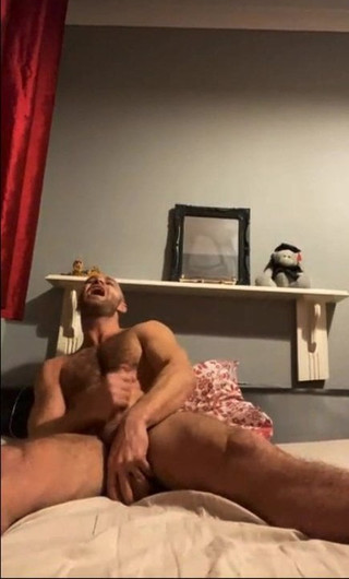 Sub rides huge dildo and Cums for his master