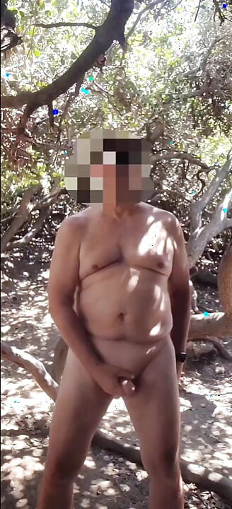 Stroking and swallowing cum in a secluded outdoor spot