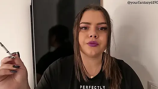 Close-up Smoking with Purple Lipstick