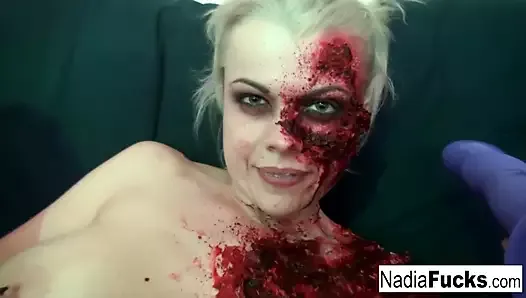 Sexy zombie pleases the gash between her legs!