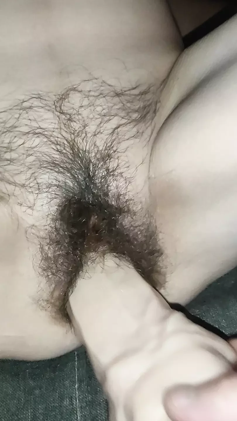 Behaarte muschi liebt großen dildo