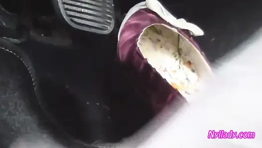 Nyllady Driving in Flats and Changes Her Hosed Feet in Sandals