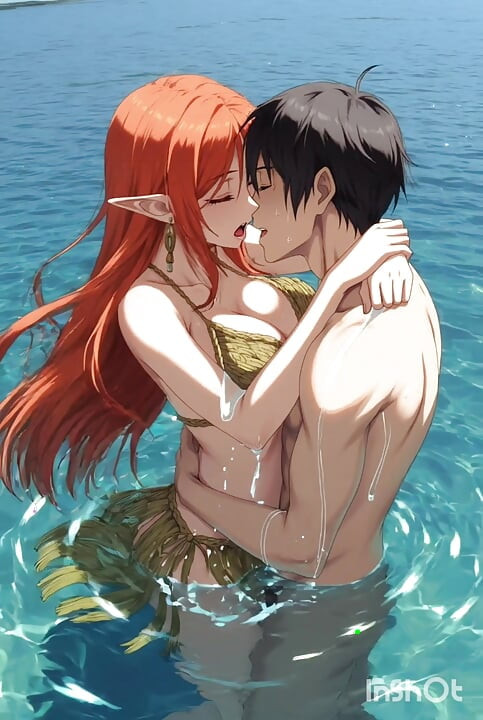 Redhead anime hentai girl fucks in the water