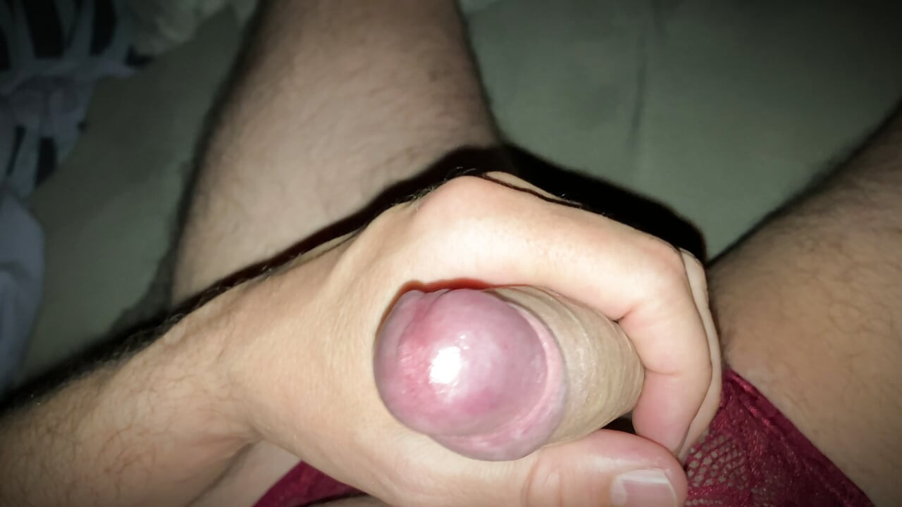 Uncut cock spurting cum from wanking in open crotch panties - Soft to hard - Balls tightening - Precum ASMR