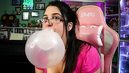 Gamer Girl Closeup Double Gum Bubbles - Bunny Looner