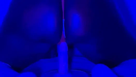 Ebony Goddess Leaking: Neon Thong & Dildo Squirt