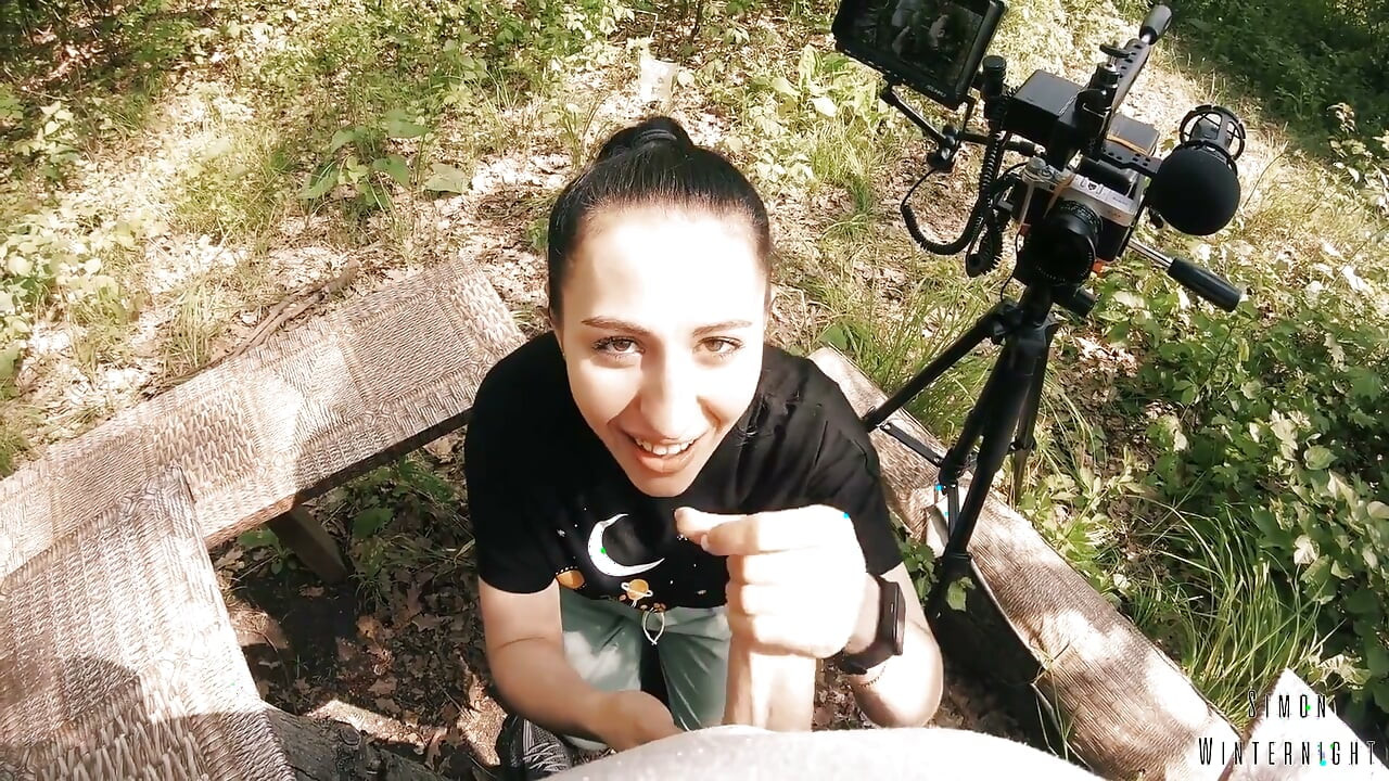 Black Lynn Sucks Me and Swallows My Cum - Outdoor Blowjob Filming Backstage - POV