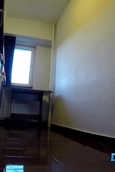 Dumb brunette washes the floor