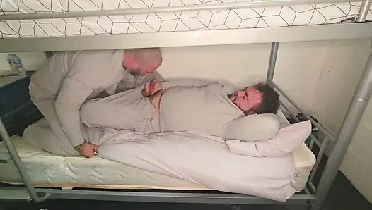 Handcuffed Prison Inmate Serviced Rough Then Stretched Wide Open Against Bunk Rail