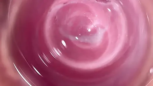 Camera deep inside Mia's teen creamy pussy