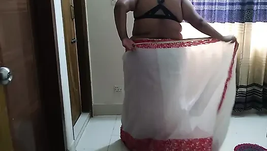 Punjabi Stepmother in Law Wearing Saree Blouse When Hot Son in Law Saw Her and Give Anal Fuck While Her Stepdaughter Next Room