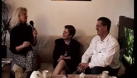 Horny German sluts sharing dick in a hot threesome