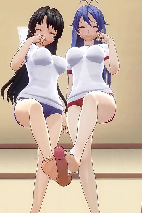 Two Students in Tracksuits Jerk off a Dick with Their Feet in the Locker Room