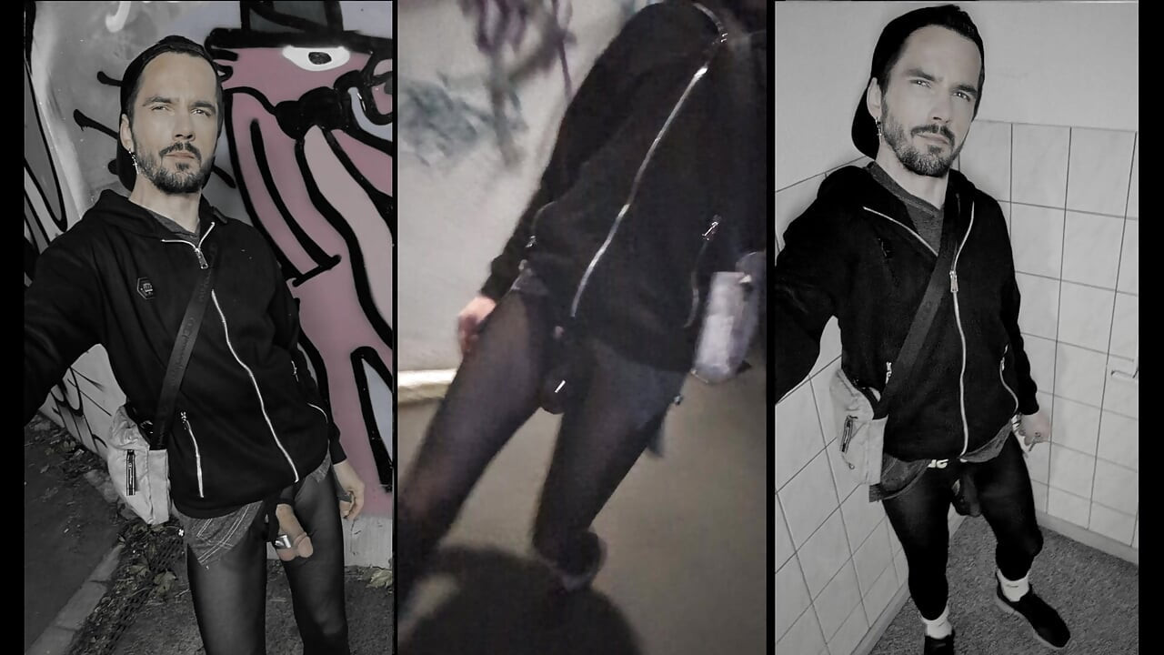 Walking through the city in see-through leggings (Bulge Meggings)