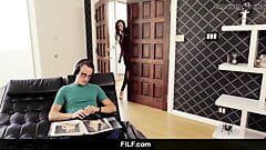 FILF - Stepmom Lily Lane catches step son jerking on her photos